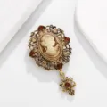 Vintage cameo brooch alloy crystal rhinestone detailed close up retro style decorative pin. - Style G / Gold