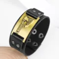 Breites Lederarmband mit Wikinger Axt Messingplatte Nieten Punk Goth Stil fur Herren Schmuck - Antikbronze