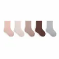Kids ribbed mid-calf socks set in multi colors, comfortable cotton blend for autumn daily wear. - Pink, Blue & Coffee Set