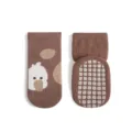 Cute cartoon baby floor socks with anti-slip grip dots, cozy toddler walking mid-tube socks. - S 0-1 Years / Brown
