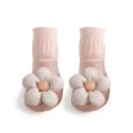 Scarpe calzini neonata rosa con fiore, morbide scarpine primi passi pelle bimba - Taglia S (lunghezza suola 11 cm) / Rosa