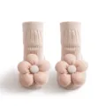 Bambino piccolo calzini scarpe rosa carino 3D fiore maglia pavimento suola antiscivolo - Taglia S (lunghezza suola 11 cm) / Cachi