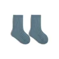 Effen geribbelde halverwege kuit sokken voor kinderen, comfortabele blauwe baby sokken. - Mistblauw