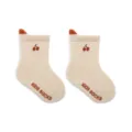 Cute infant baby cotton socks with lovely cherry pattern and comfortable mid-tube design. - Apricot Cherry