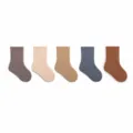 Kids solid color ribbed mid-calf socks set, comfortable cotton casual socks for boys and girls. - Blue, Grey & Brown Set