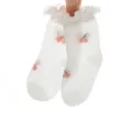 Newborn baby summer ultra-thin mesh socks with cute lace ruffles and cherry pattern. - Size XS (0-6M) / White Cherry