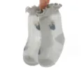 Newborn ultra-thin mesh baby socks, breathable summer ruffed lace mid-tube socks for girls. - Size XS (0-6M) / Gray Blue Floral