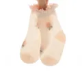 Infant baby mesh ruffle mid-tube socks in light pink with sweet floral design variant. - Size XS (0-6M) / Orange Flower