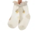 Infant summer mesh lace mid-tube socks, cute white baby socks with yellow fruit pattern - Apricot
