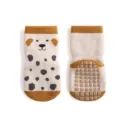 Baby non-slip toddler floor socks with cute dog pattern and grip sole, yellow and white cotton. - Dalmatian / S 0-1 Years