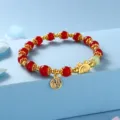 Chinese style red bead bracelet with gold fu pendant for women year of dragon jewelry. - Red