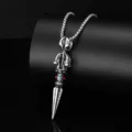 Retro Thai silver vajra pestle pendant necklace for men, unique Chinese style statement jewelry. - Vajra Pestle Necklace / Length/Pack / Thai Silver Color (With Chain)