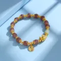Chinese style new year dragon beaded bracelet with blessing charm and jade accent design. - Purple