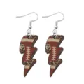 Wooden lightning bolt earrings with trendy leopard and football patterns for women. - Lightning Rugby Leopard Style (Style 1)