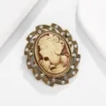 Vintage cameo brooch with sparkling rhinestones, antique bronze tone alloy pin for sweater. - Style B / Gold