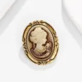 Vintage cameo brooch retro portrait pin classic Victorian style oval gold tone lapel jewelry - Brooch