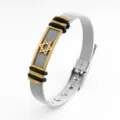 Close-up detail of stainless steel mesh bracelet featuring a gold Star of David element. - Hexagram Style