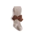 Collant a coste per bambini con grazioso fiocco, collant in maglia calda per bambine autunno inverno - 18/20 (6-12 Mesi) / Cachi
