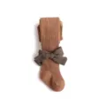 Collant a coste marrone in maglia per bambina con grande fiocco per autunno e inverno. - 18/20 (6-12 Mesi) / Colore caramello