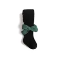 Collant a costine nero per bambina con un grazioso fiocco in maglia verde scuro morbido. - Nero