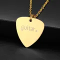 Gold stainless steel guitar pick pendant necklace close-up, stylish rock music lover jewelry. - Cross Chain 60cm / Gold