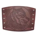 Retro PU leather wolf wrist guard Celtic knot cosplay gear cycling bracelet for men - Brown Embossed