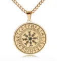 Men gold color vintage viking runic compass pendant necklace fashion jewelry alloy accessory - Viking Compass / Standard / Gold