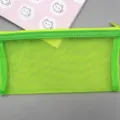 Groen mesh etui transparant grote capaciteit opbergtas voor briefpapier school examens. - Groen