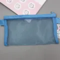 Transparent mesh pencil pouch, blue portable stationery storage bag for students exams. - Blue
