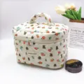 Quilted floral makeup bag with cute bear pattern, portable travel cosmetic storage organizer box. - Sanitary Napkin Storage Bag / Floral Bear