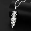 Stainless steel feather pendant necklace for men hip hop style chain jewelry accessory - Feather Dreamcatcher / Long Chain Sixty Centimeters / Silver