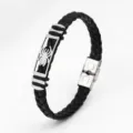 Men's stainless steel braided leather bracelet with spider metal charm chic fashion jewelry - Spider