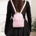 Pink seersucker mini backpack for women, stylish striped student daypack casual daily - Light Pink