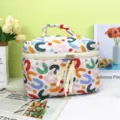 Quilted cotton cosmetic bag with colorful abstract print, portable travel toiletry pouch. - Sanitary Napkin Storage Bag / Colorful Dots