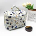 Cute quilted cosmetic bag with floral bear pattern, portable travel wash makeup storage pouch. - Sanitary Napkin Storage Bag / Bear on White Background