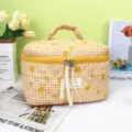 Quilted cosmetic bag cute plaid makeup case portable travel organizer vanity pouch with handle - Sanitary Napkin Storage Bag / Yellow Smiley Face