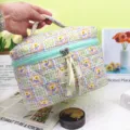 Cute floral quilted cosmetic bag portable toiletry organizer cute storage pouch for women - Sanitary Napkin Storage Bag / Green Floral