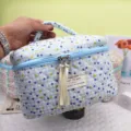 Cute quilted plaid cosmetic bag, portable travel toiletry storage pouch for women and girls. - Sanitary Napkin Storage Bag / Blue Polka Dot