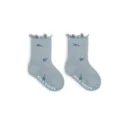 Infant socks cute ruffle top cotton baby socks non-slip anti-skid toddler mid-tube socks blue - Terry Blue Flower