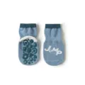 Blaue Baby Anti-Rutsch Baumwoll Socken mit Noppensohle und gestricktem Buchstaben Design. - S (0-1 J) / Graublau Punktiert