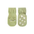 Grüne Babyschuhe Antirutsch Socken mit niedlichem Gesicht und weißen Herz-Noppen. - S (0-1 J) / Grünes Monster