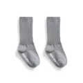 Kinder graue gerippte Baumwoll-Kniestrümpfe mit Anti-Rutsch-Sohle, bequeme Babysocken. - Eisengrau