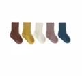 5-pair set of newborn baby ribbed combed cotton socks in assorted colors, soft and comfortable. - M 1-3 Years / Double Needle Yellow & Blue - Set A