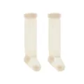 Cute beige baby knee-high mesh socks with delicate lace ruffles for breathable summer wear. - Size XS (0-6 Months) / Nude