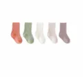 Baby ribbed combed cotton socks 5 pairs set newborn toddler soft breathable infant crew socks - S (0-1Y) / Double Needle Green & Orange - Set B