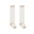 Breathable mesh baby knee-high socks featuring cute ruffled lace for soft summer wear. - Size XS (0-6 Months) / Light Pink