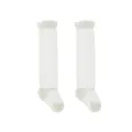 White mesh baby long socks, breathable newborn infant knee high socks with ruffled lace top. - Size XS (0-6 Months) / White