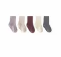 Combed cotton ribbed baby socks set of 5 colors soft newborn infant toddler socks - S (0-1Y) / Double Needle Purple & Grey - Set C