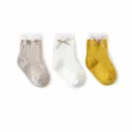 Baby katoenen sokken met volants en strik, zachte naadloze babysokken voor lente en herfst. - Maat XS 0-6 Maanden / Gele Set