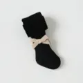 Collants bébé noirs côtelés nœud beige, bas souple en coton peigné pour petit enfant - 18/20 (6-12 Mois) / Noir